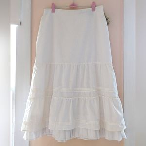 Jessica white skirt tiered ruffle trim lace linen blend boho size 10